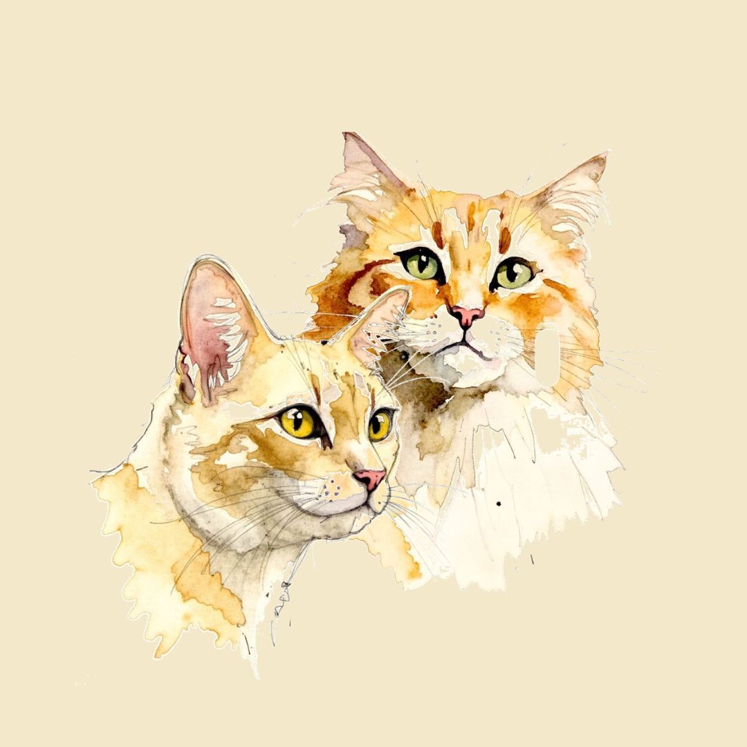 相棒の猫たちの水彩イラスト