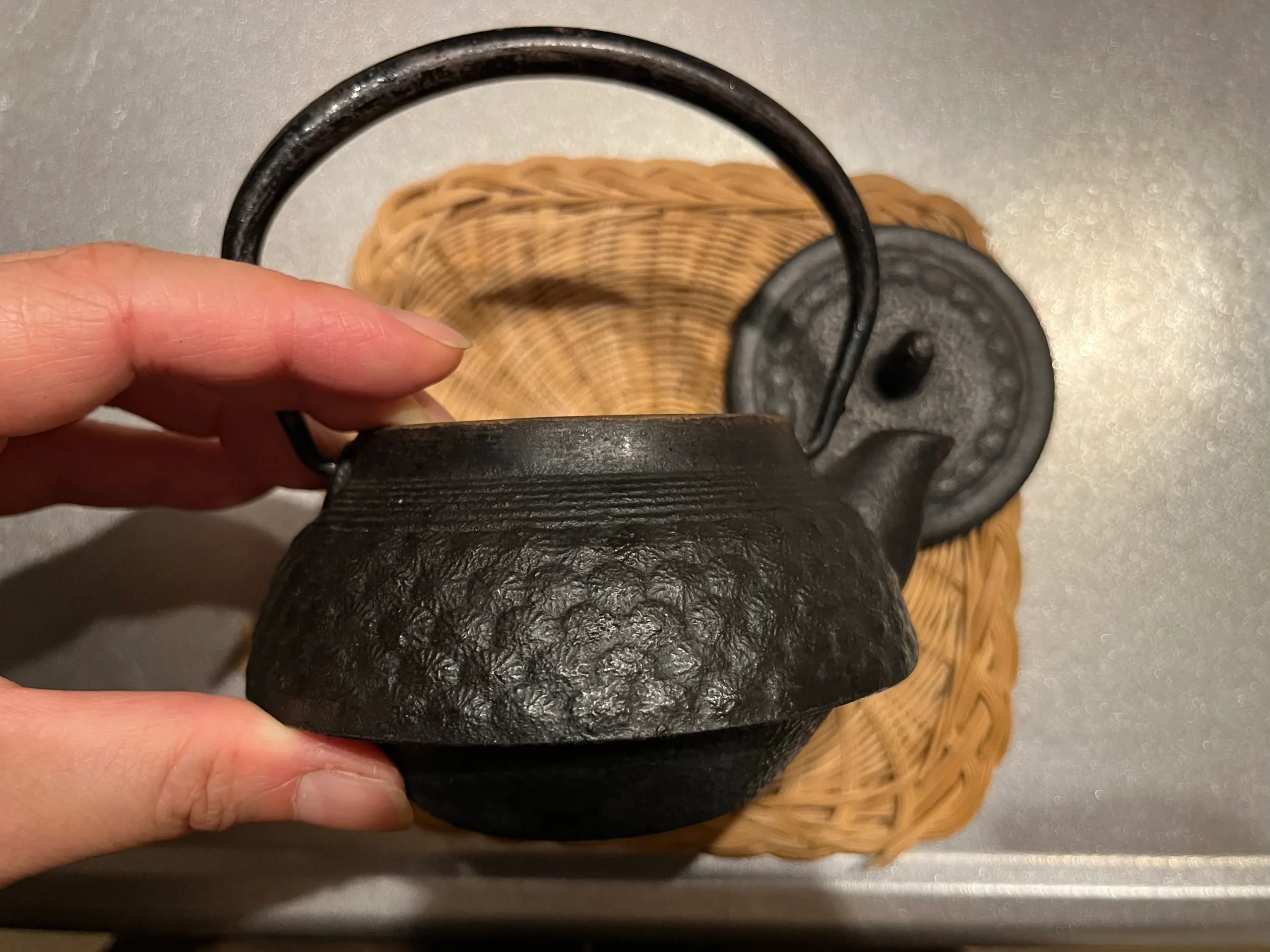 A cast-iron tetsubin kettle in daily use